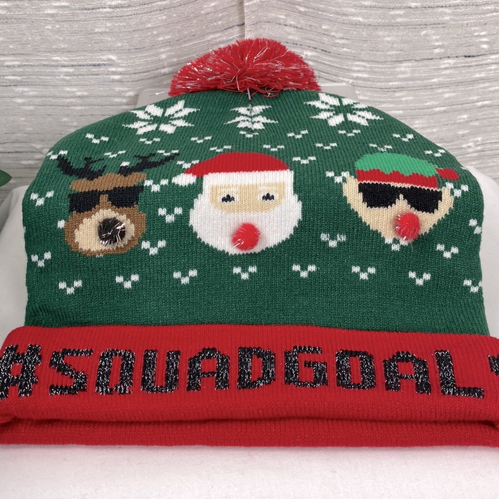 New #Squadgoals Holiday Hat Beanie Santa Elf Reindeer - Picture 4 of 6